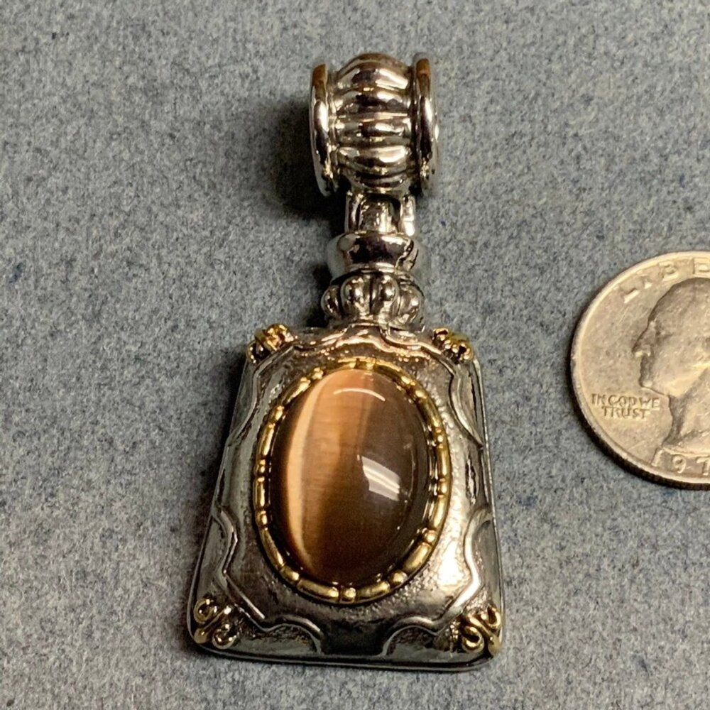 MX Retro Slider Pendant Silver Brown Moonstone Vintage BoHo Soft Girl Cottage